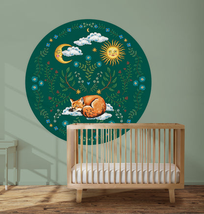 Behangcirkel Embroider Fox Darkgreen - Story of July