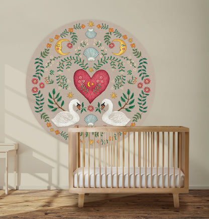 Behangcirkel Embroider Swan Khaki - Story of July