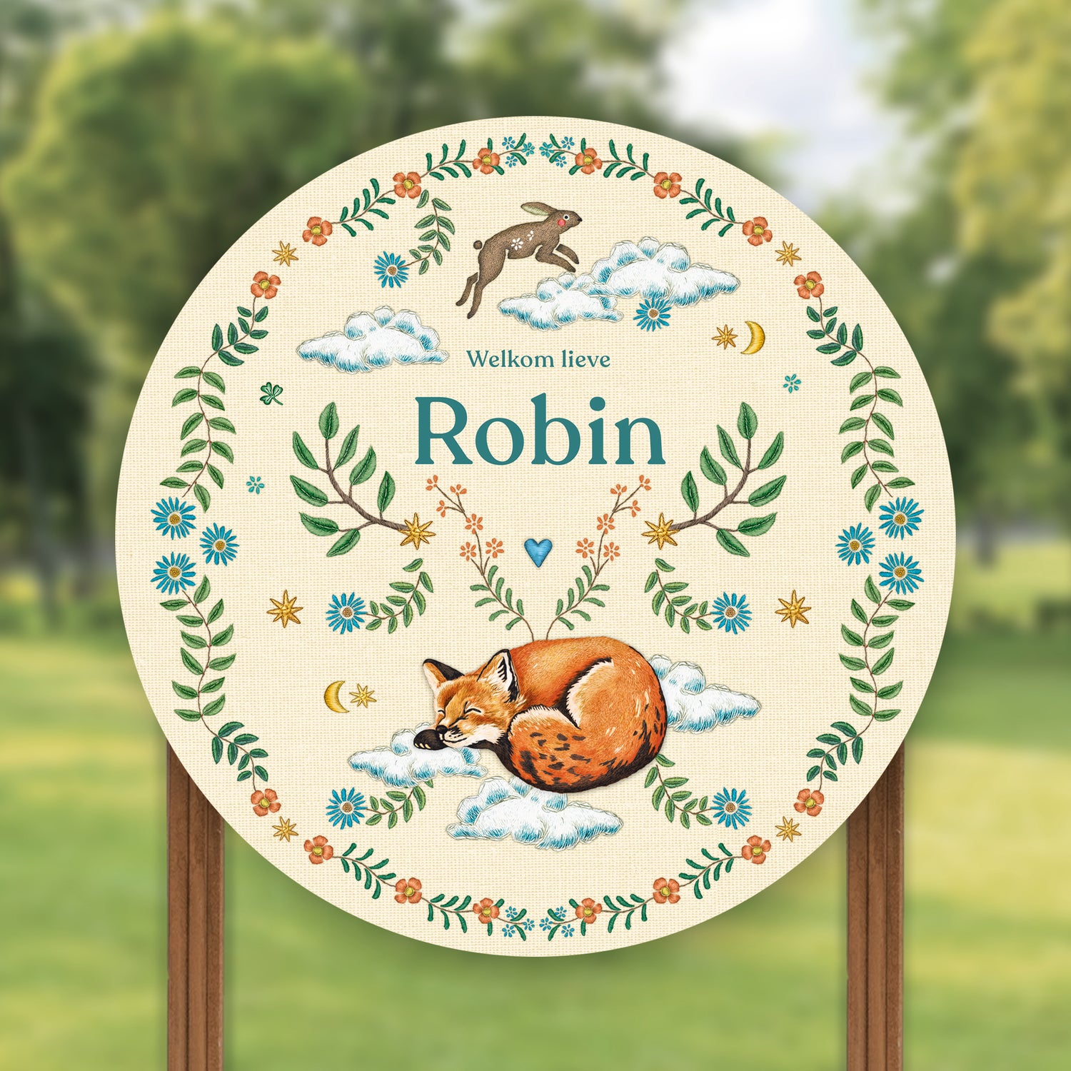Tuinbord Embroider Rabbit offwhite - Story of July
