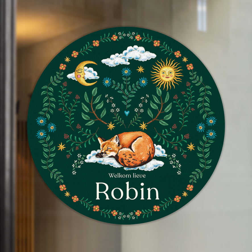 Raamsticker Embroider Fox Darkgreen - Story of July