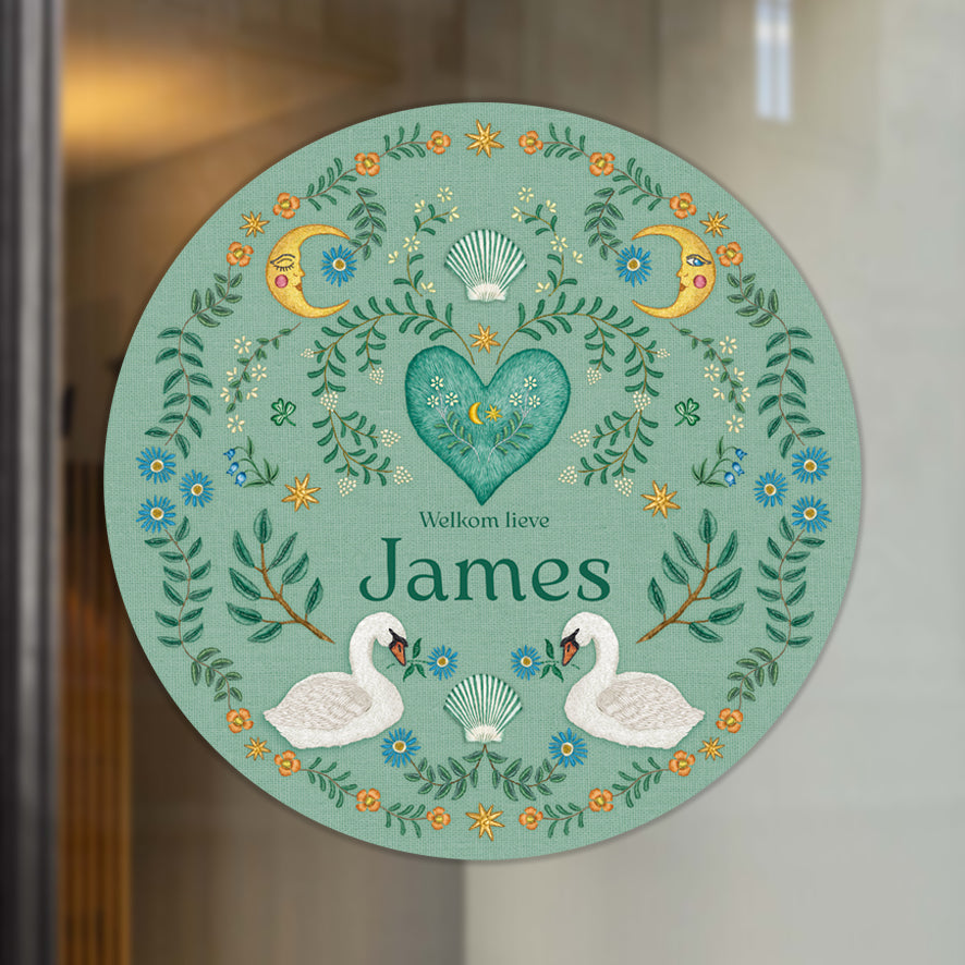 Raamsticker Embroider Swan Green - Story of July