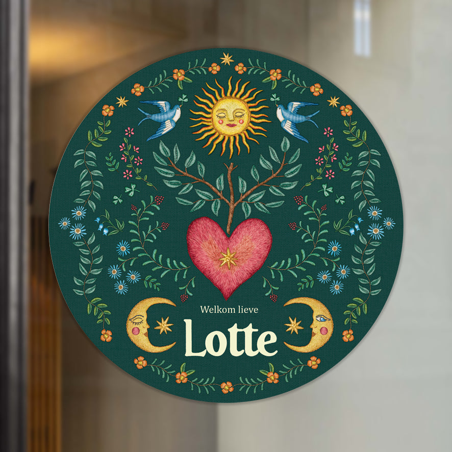 Raamsticker Embroider Heart Green - Story of July