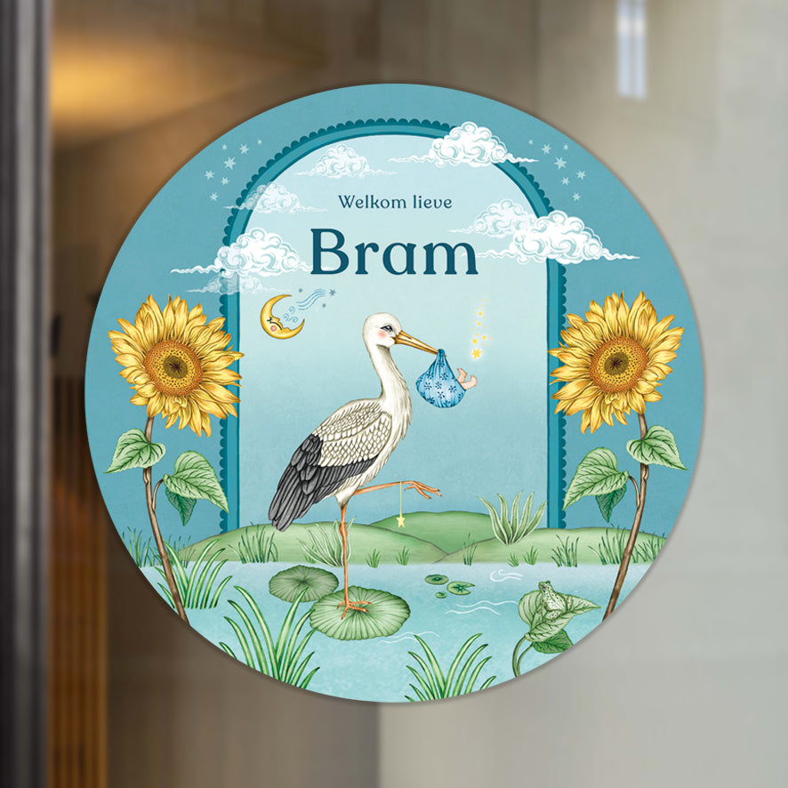 Raamsticker Stork &amp; Baby Blue - Story of July