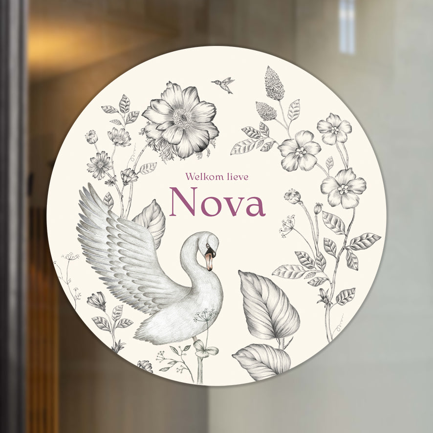 Raamsticker Swan Flowers Offwhite - Story of July