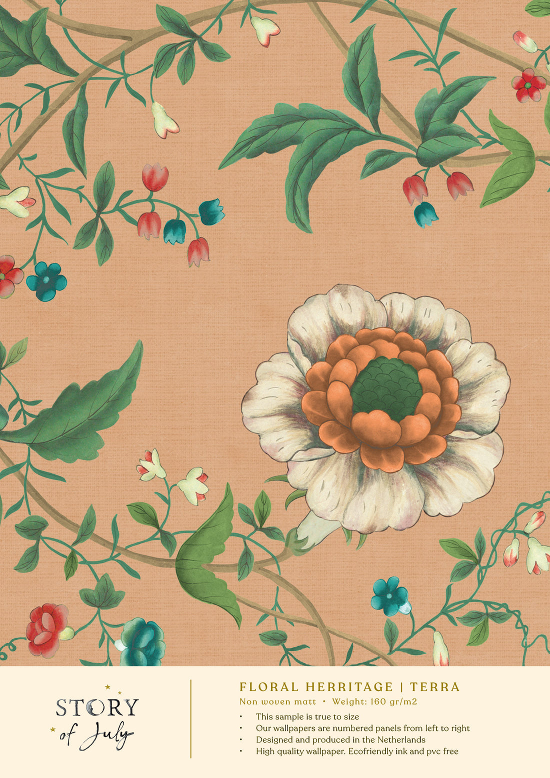 Behangsample Floral Heritage Terra