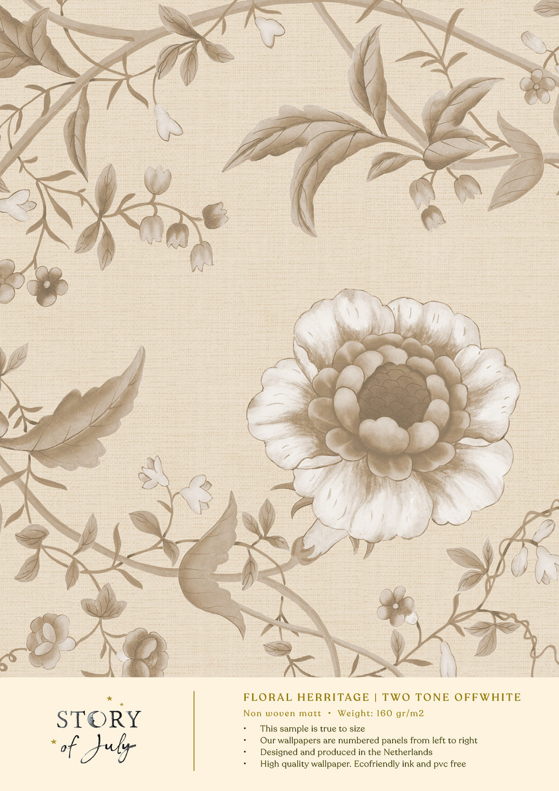 Behangsample Floral Heritage Two Tone Offwhite