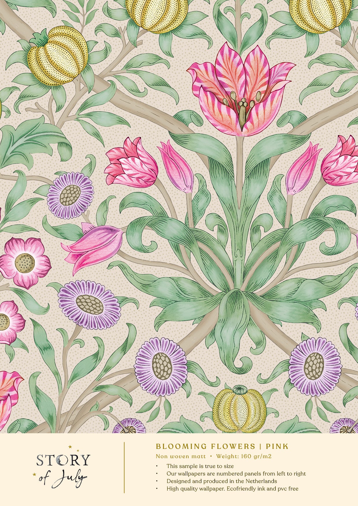 Behangsample Blooming Flowers Pink