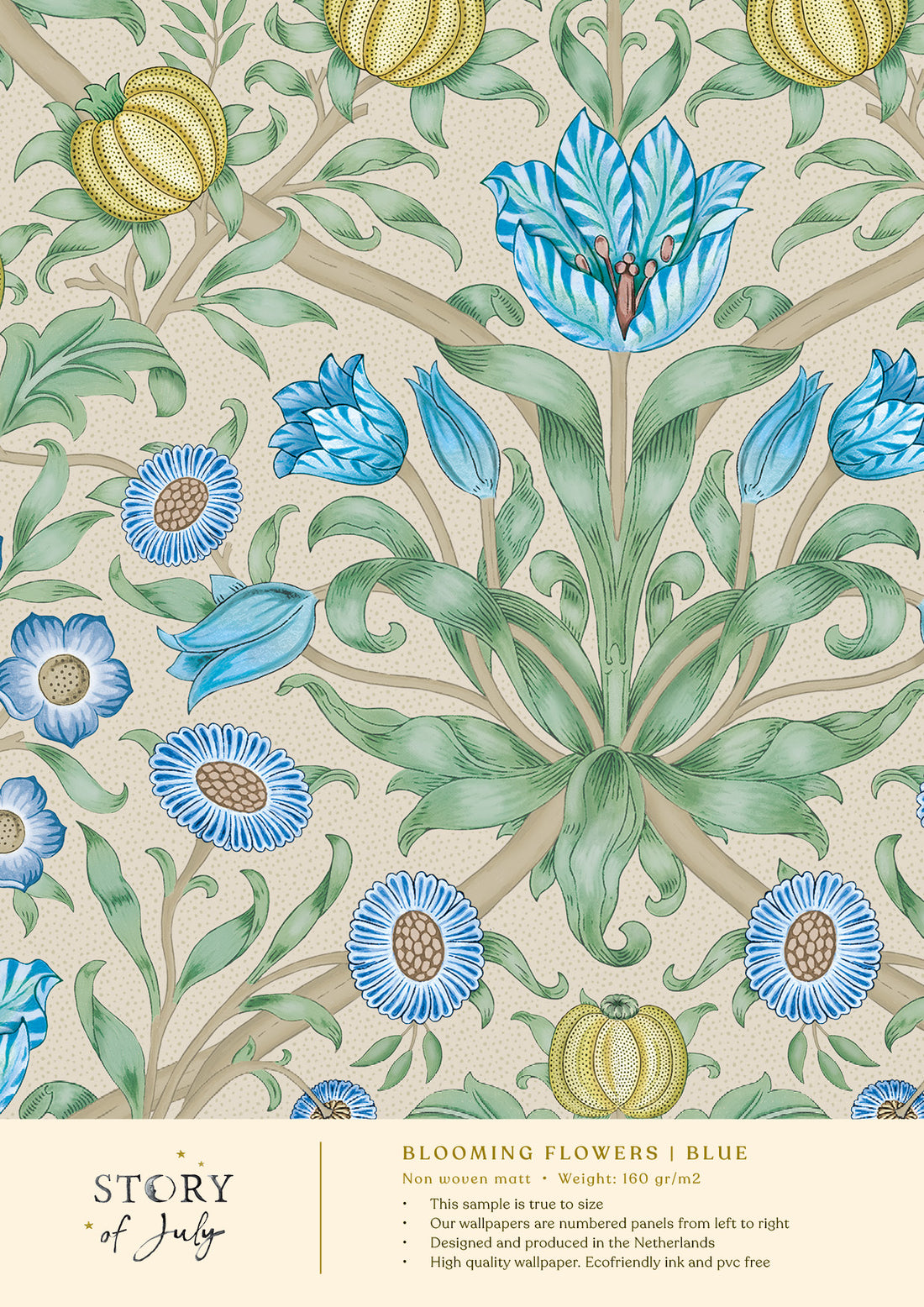 Behangsample Blooming Flowers Blue