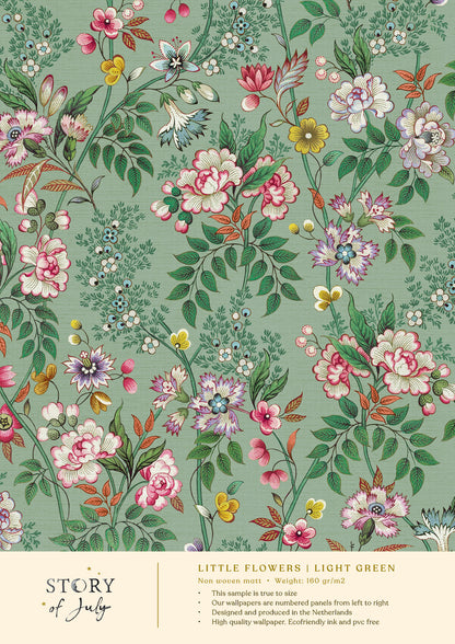 Behangsample Little Flowers Lightgreen
