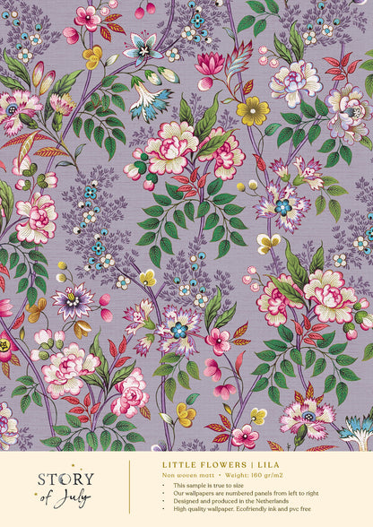 Behangsample Little Flowers Lila
