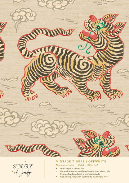 Behangsample Vintage Tigers Offwhite