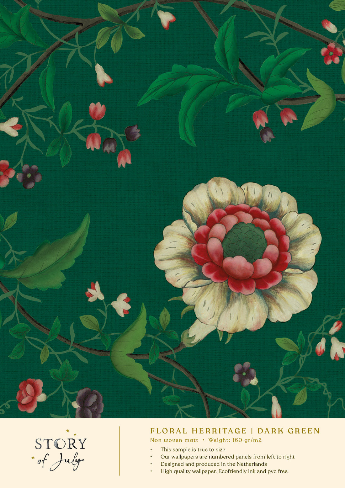 Behangsample Floral Heritage Darkgreen