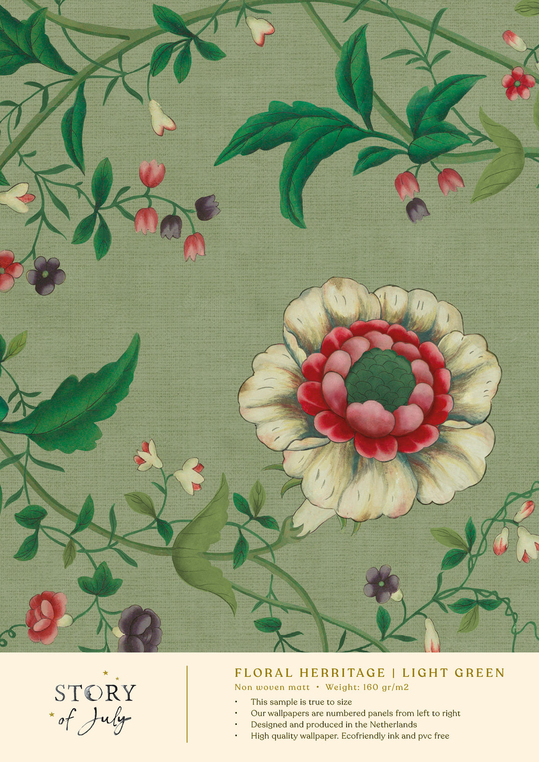 Behangsample Floral Heritage Lightgreen