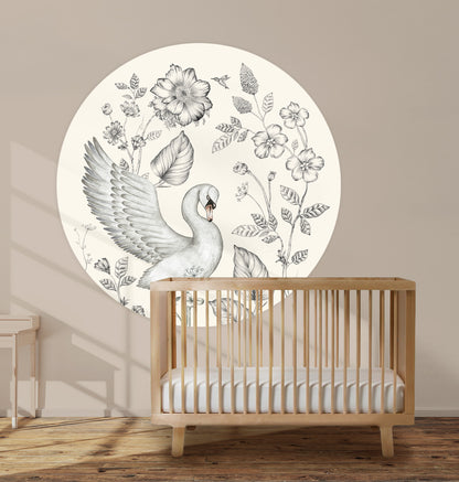 Behangcirkel Swan Flowers Offwhite - Story of July