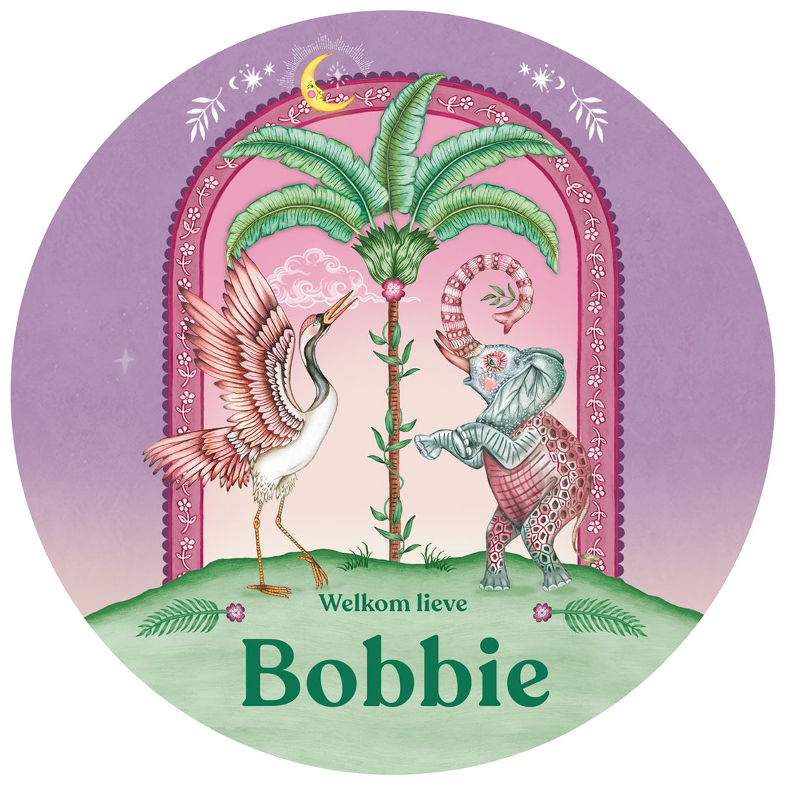 Tuinbord Crane Bird &amp; Elephant Purple - Story of July