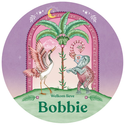 Raamsticker Crane Bird &amp; Elephant Purple - Story of July