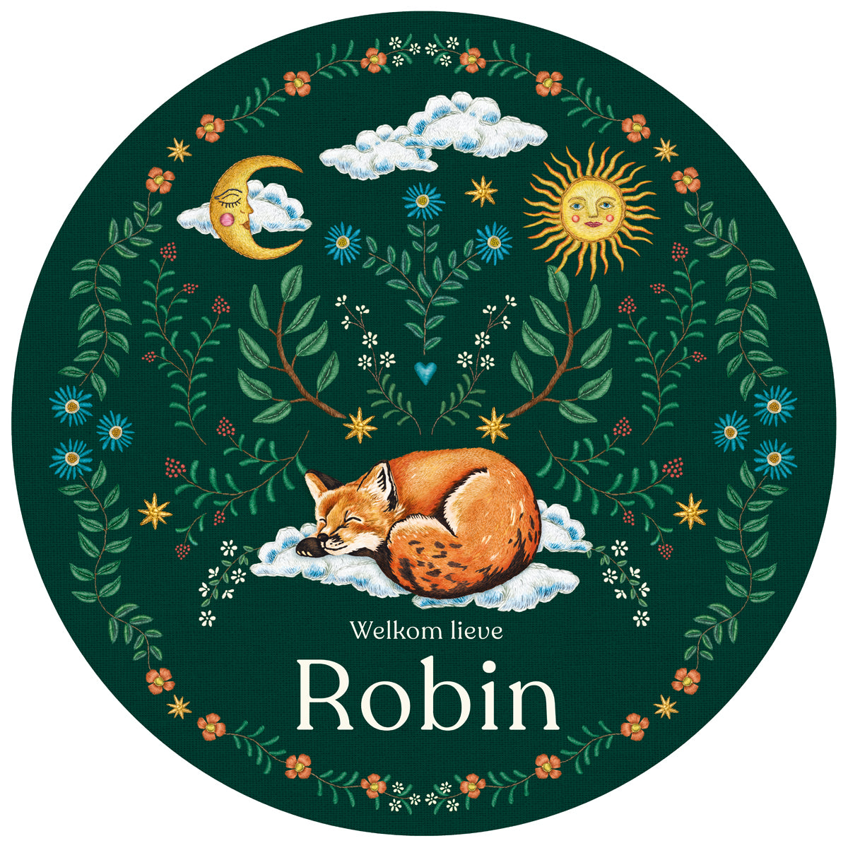 Raamsticker Embroider Fox Darkgreen - Story of July