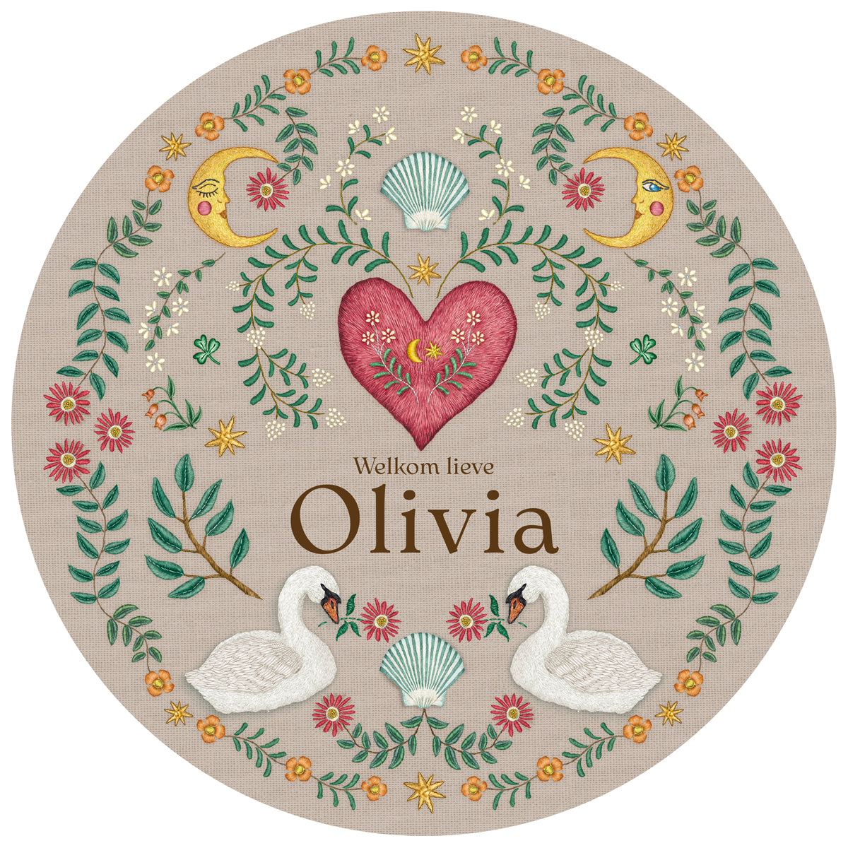 Tuinbord Embroider Swan Khaki - Story of July