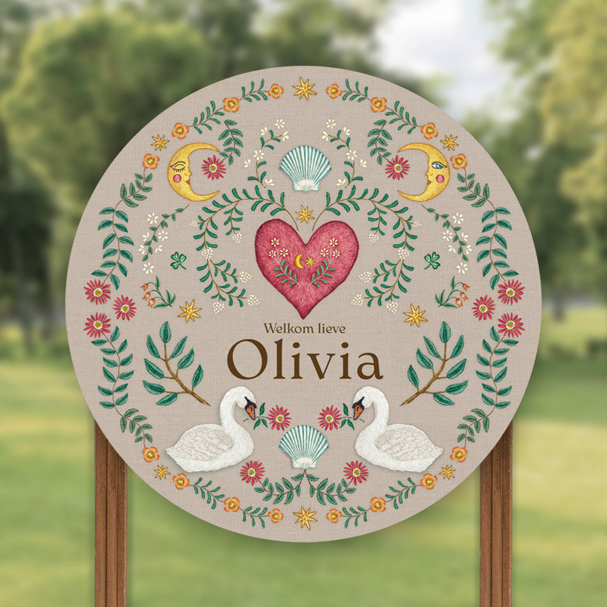 Tuinbord Embroider Swan Khaki - Story of July