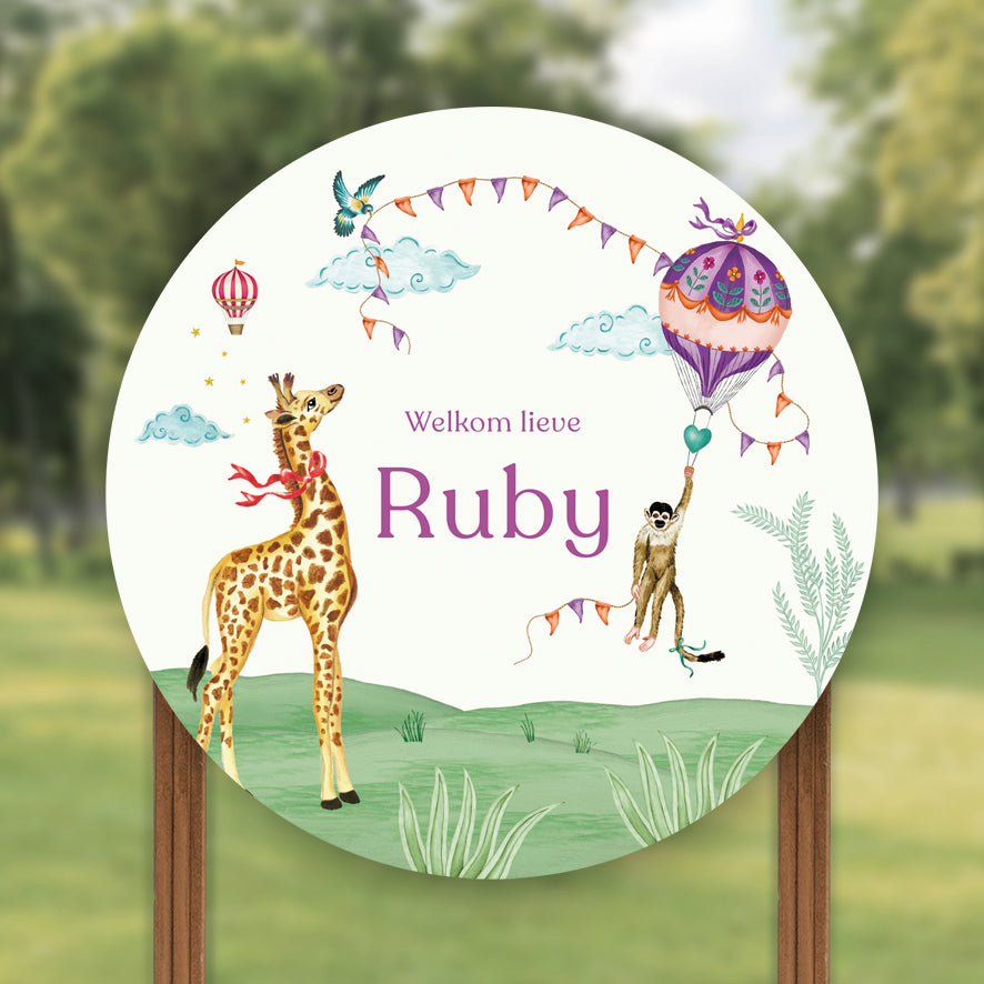 Tuinbord Monkey &amp; Giraffe - Story of July