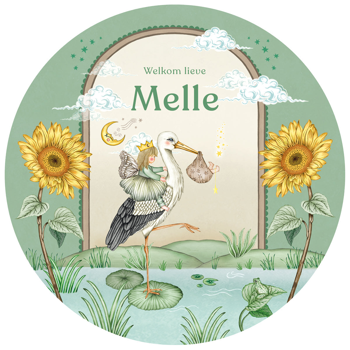 Raamsticker Stork &amp; Baby Sister - Story of July