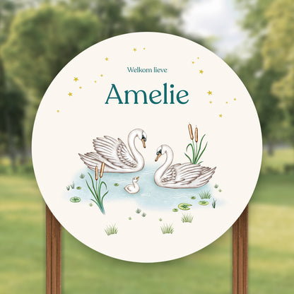 Tuinbord Swan Family - Story of July