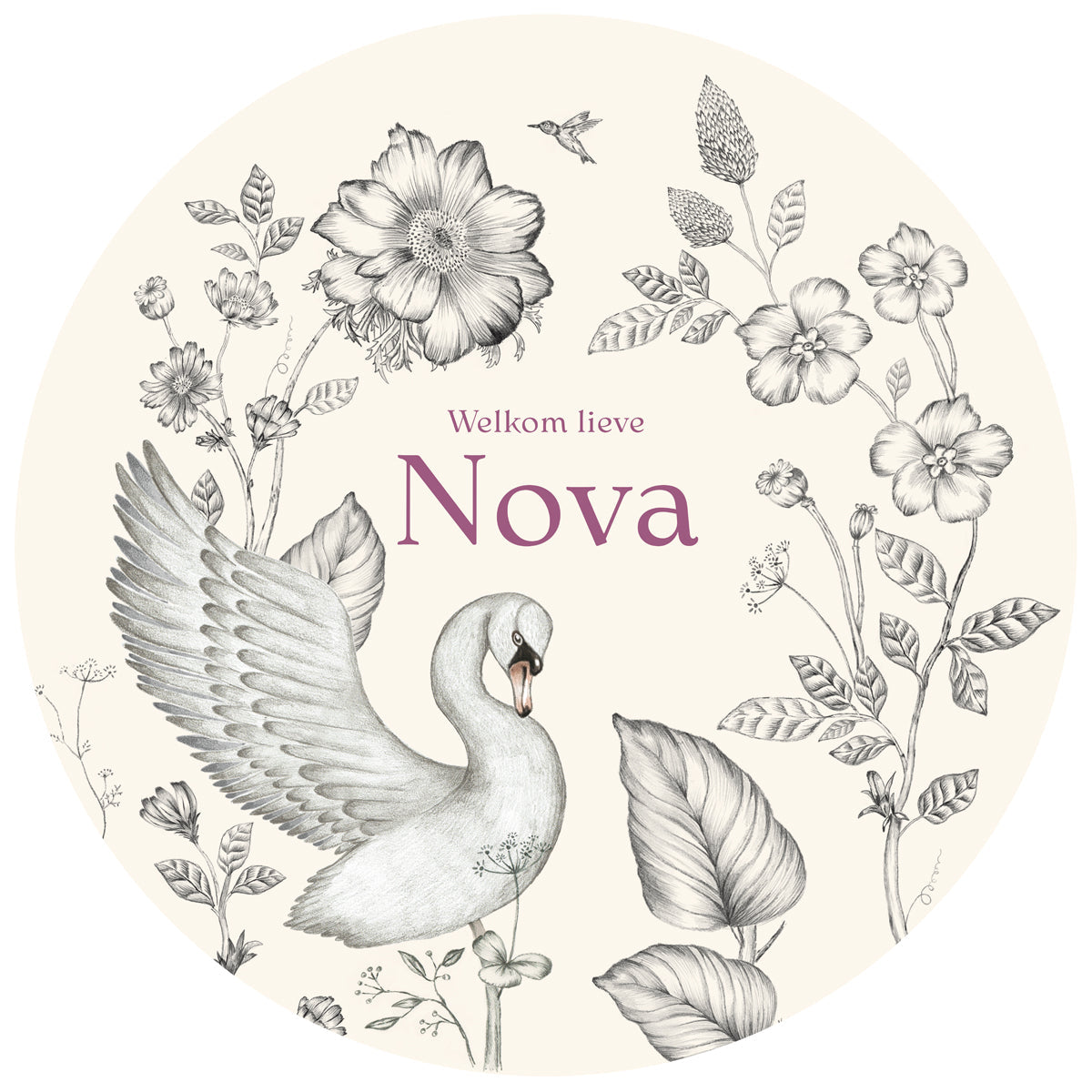 Raamsticker Swan Flowers Offwhite - Story of July