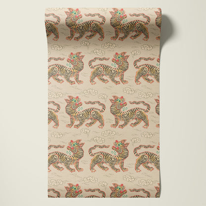 Behangsample Vintage Tigers Offwhite