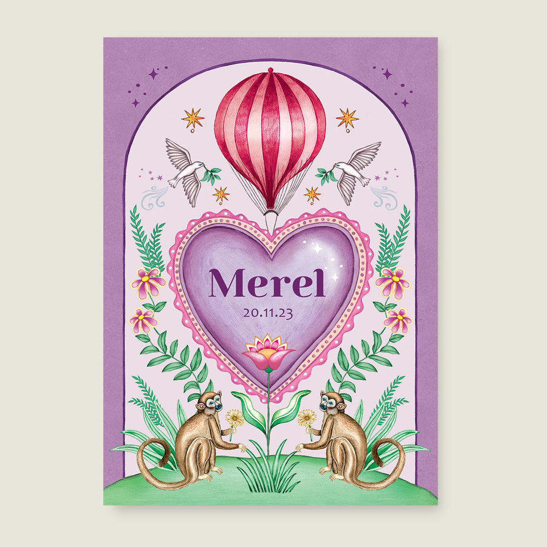 Print Monkey heart paars - Story of July