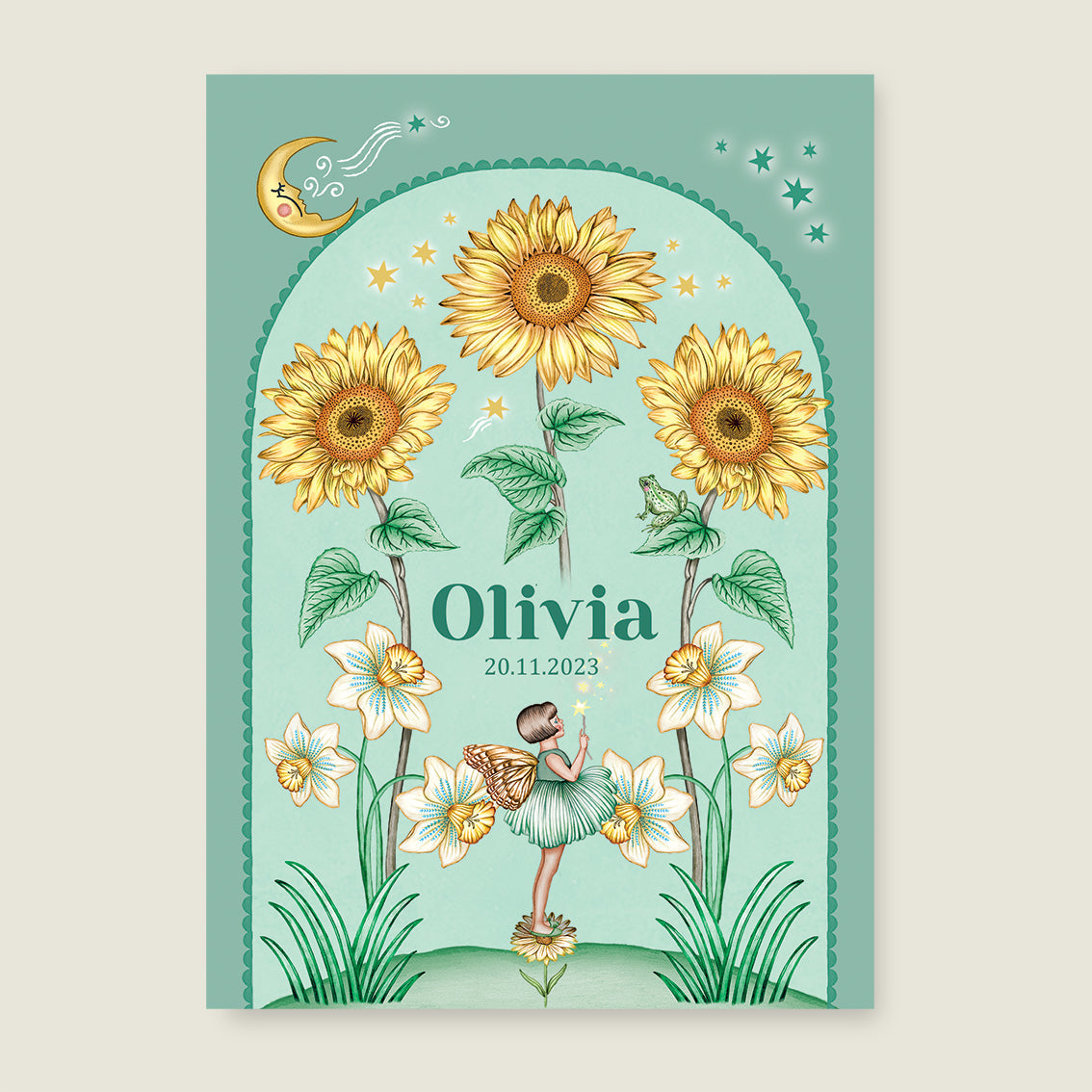 Print Sun flowers light green - Story of July