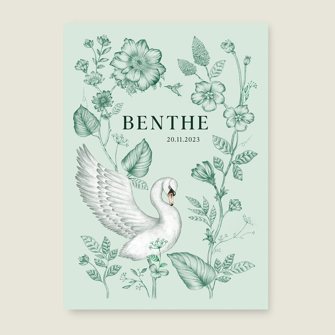 Print Swan flowers groen - Story of July