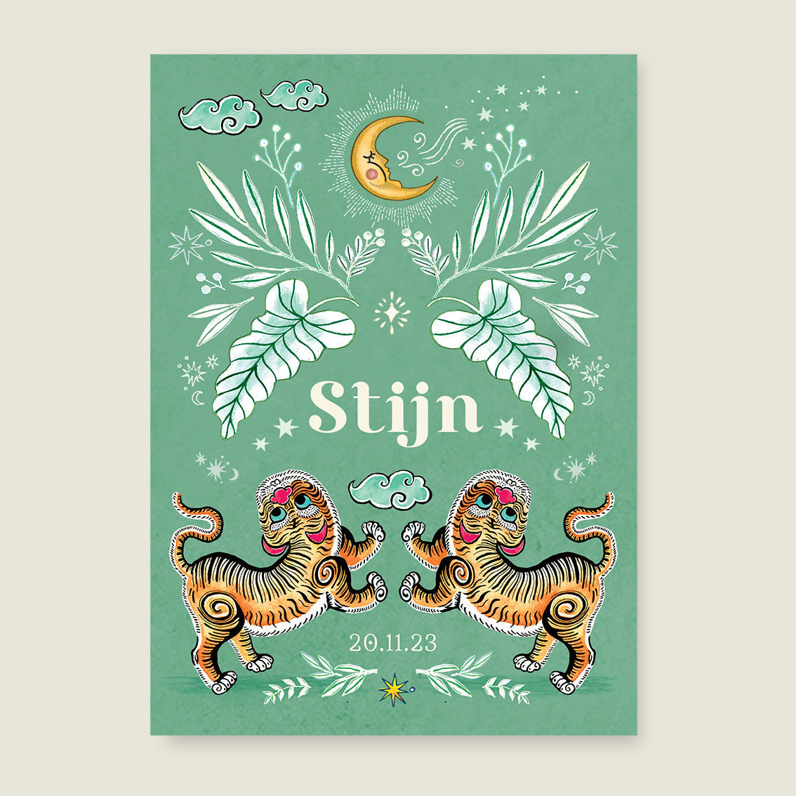 Print Two pretty tigers groen - Story of July