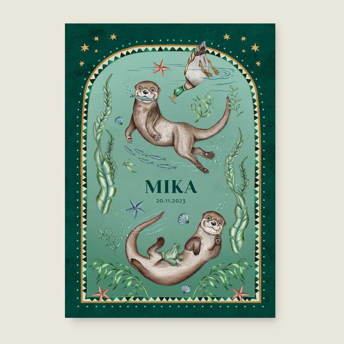 Print Cheeky otters green - Story of July