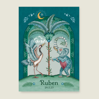 Sample Cranebird And Elephant Blue - Story of July