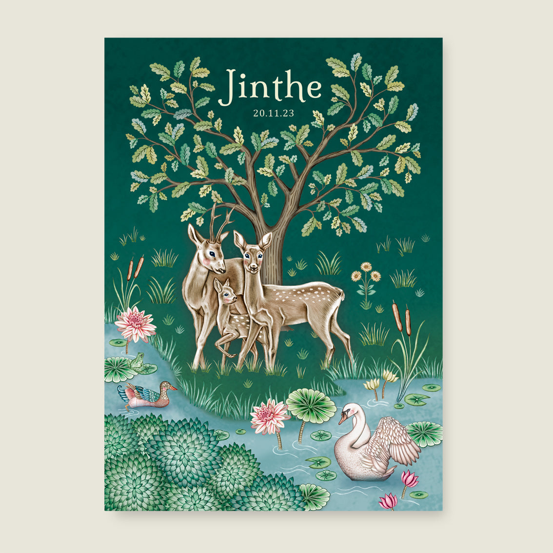 Print Deer family green - Story of July