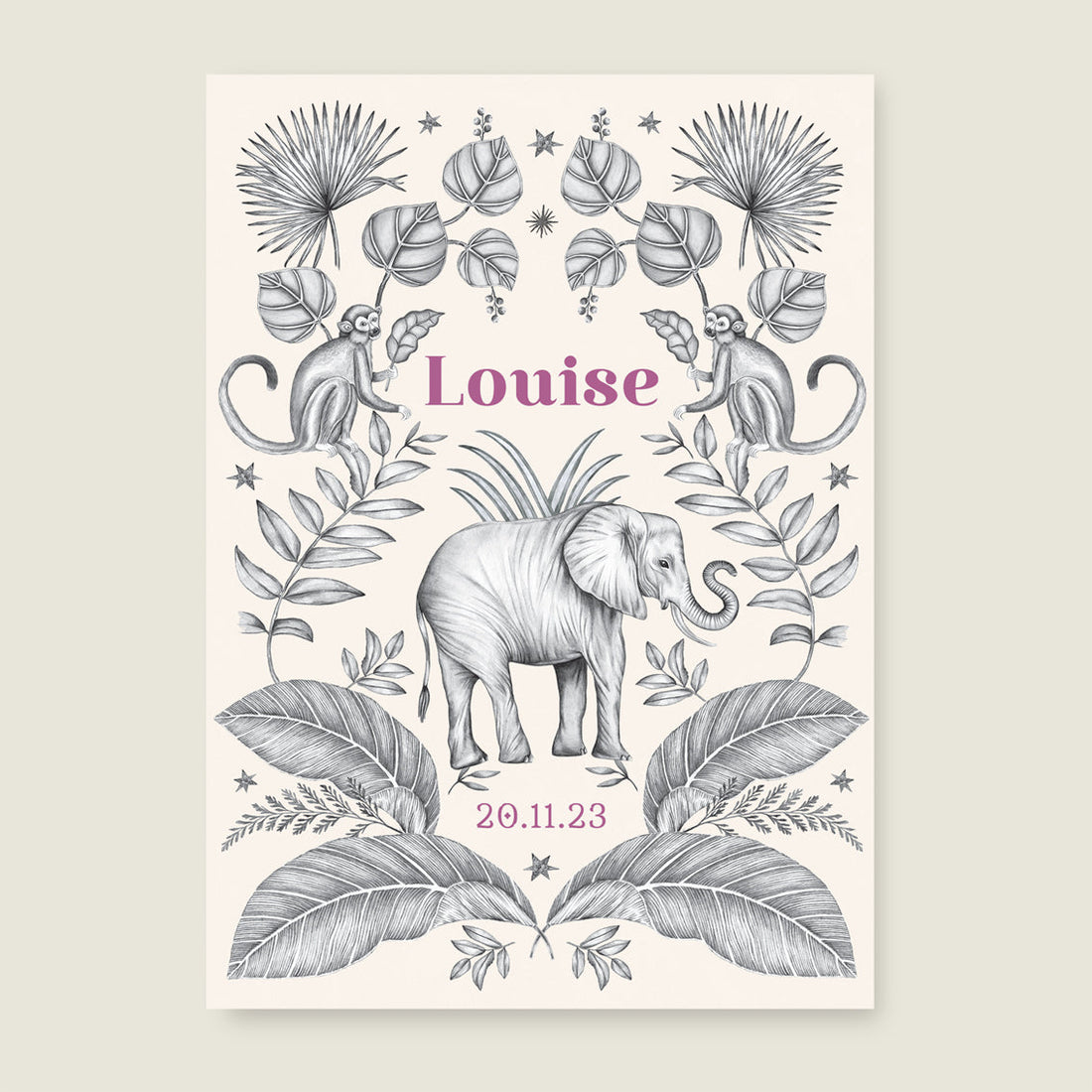 Print Elephant and the monkey offwhite - Story of July