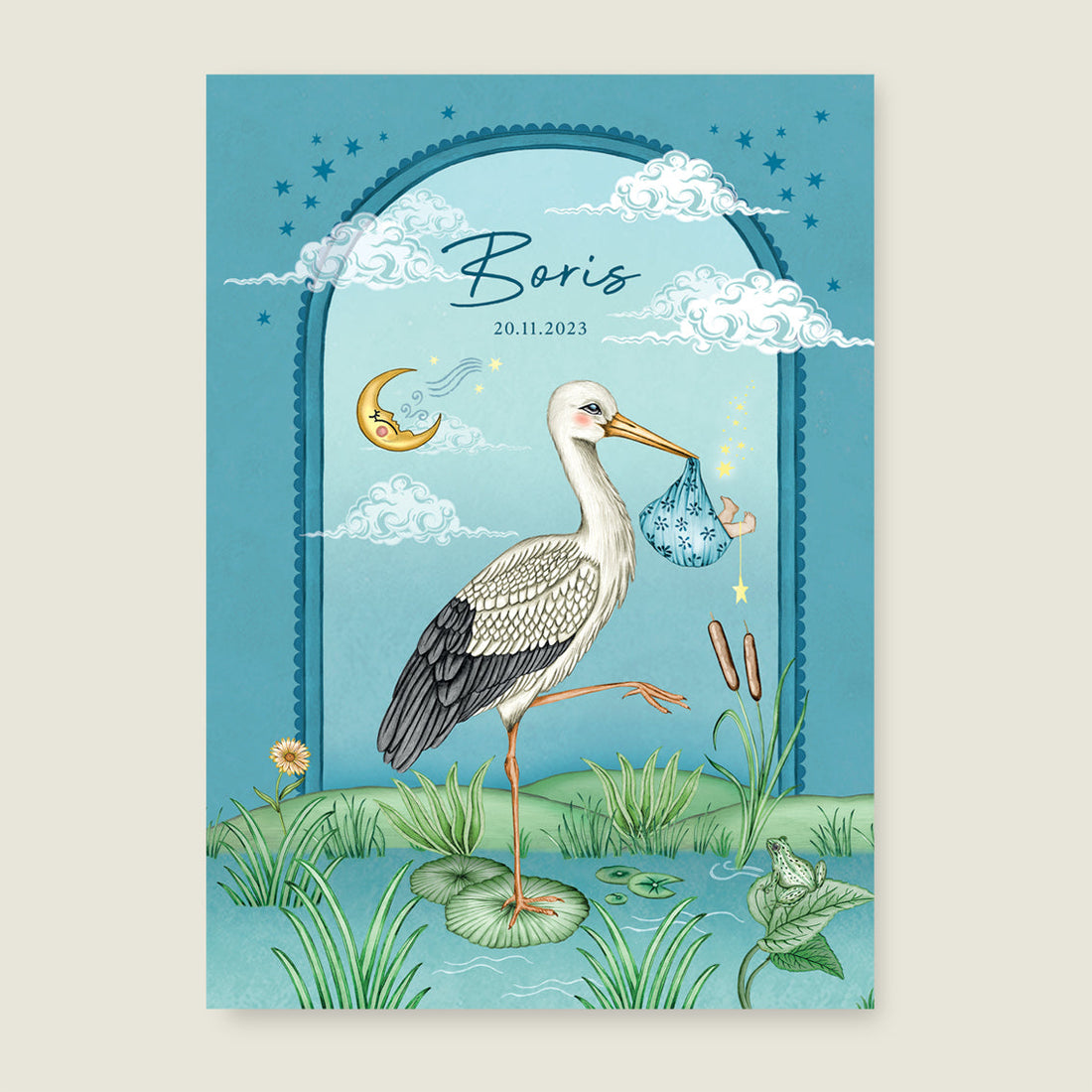 Print Stork and baby Blue - Story of July
