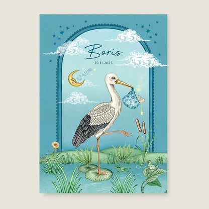Print Stork and baby Blue - Story of July