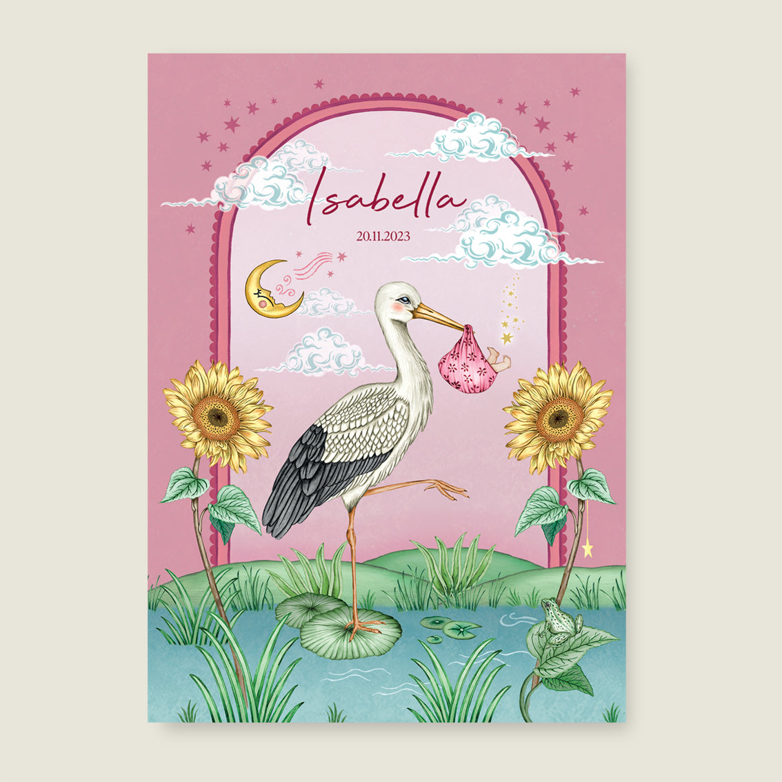 Print Stork and baby Pink - Story of July
