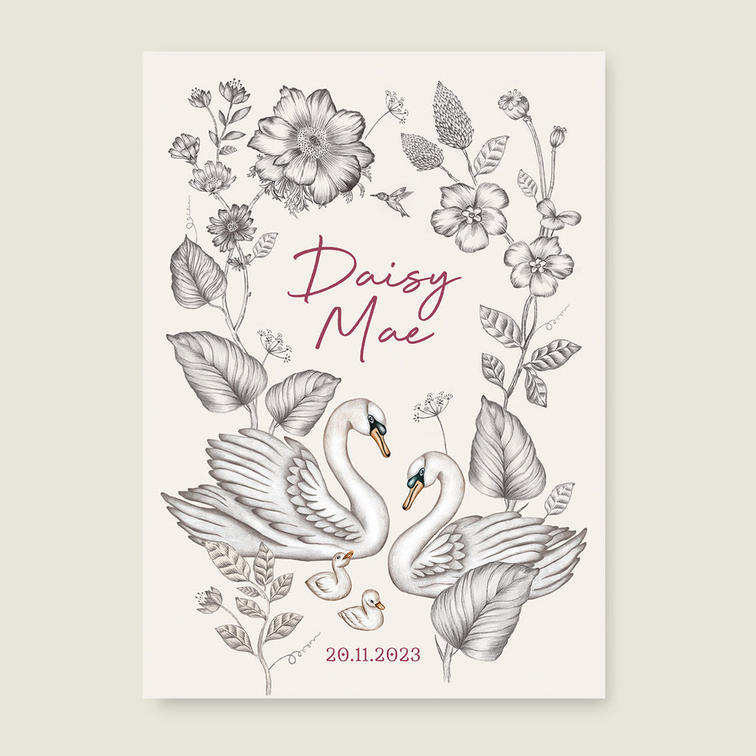 Sample Swan Flowers Family Offwhite - Story of July