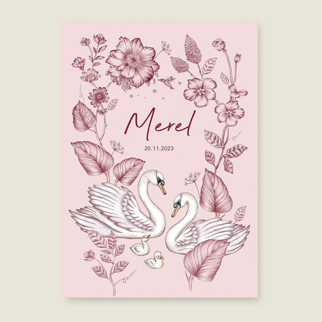 Print Swan flowers family pink - Story of July