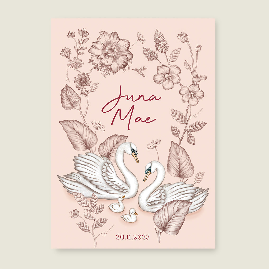 Print Swan flowers family terra - Story of July