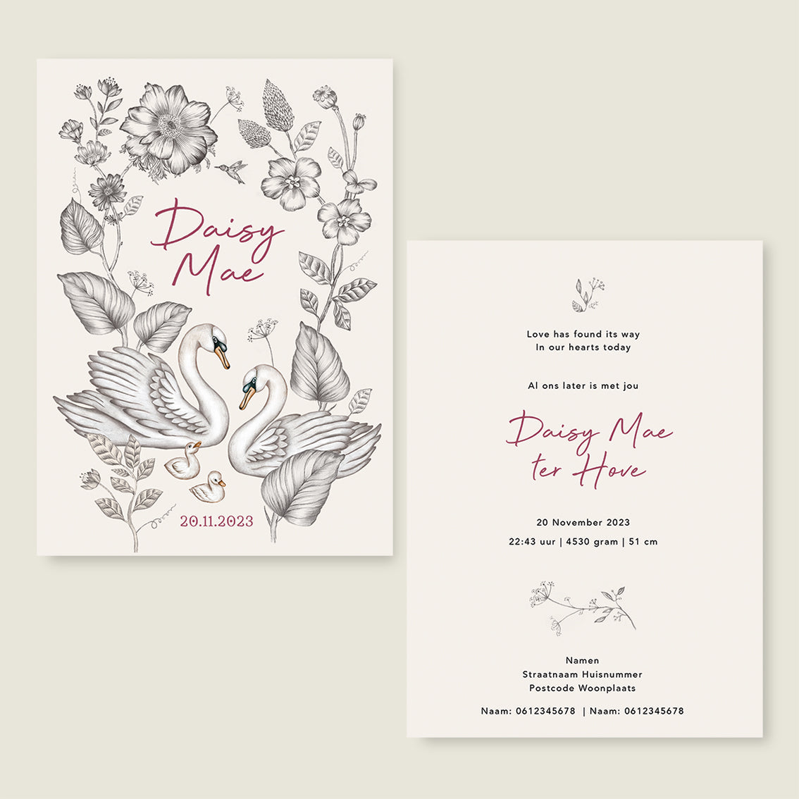 Sample Swan Flowers Family Offwhite - Story of July